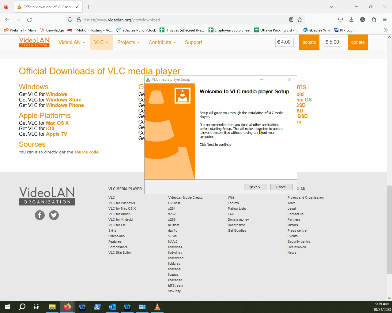 Downloading and installing VLC Media Player.